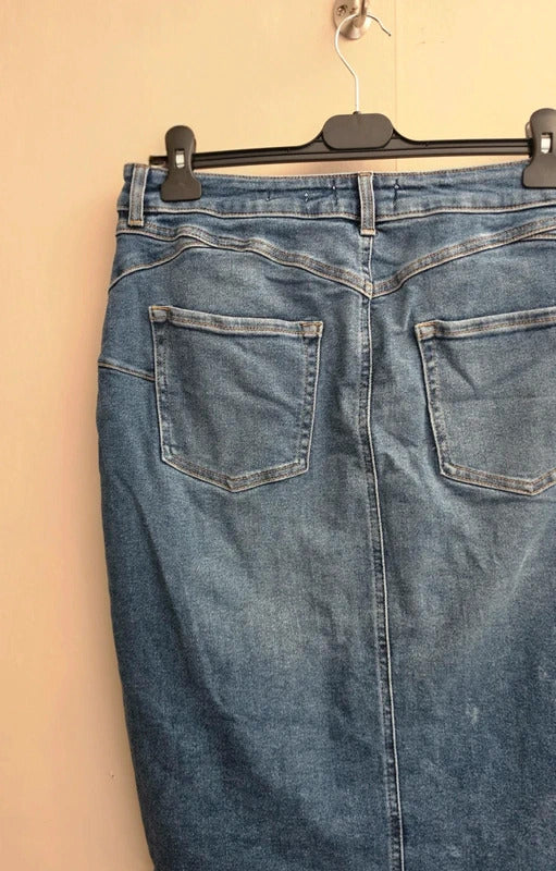 New Look Blue A-Line Denim Knee Length Skirt Size 16