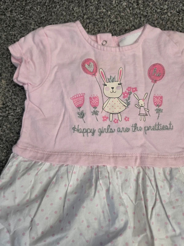 Babytown Baby Girls Pink Bunny "Happy Girls Are The Prettiest" T-Shirt Dress 3-6 Months