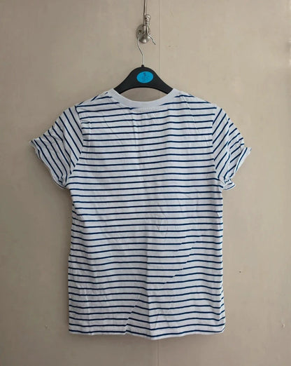 Next Boys White & Navy Striped Short Sleeve Cotton T-Shirt Age 10 Years