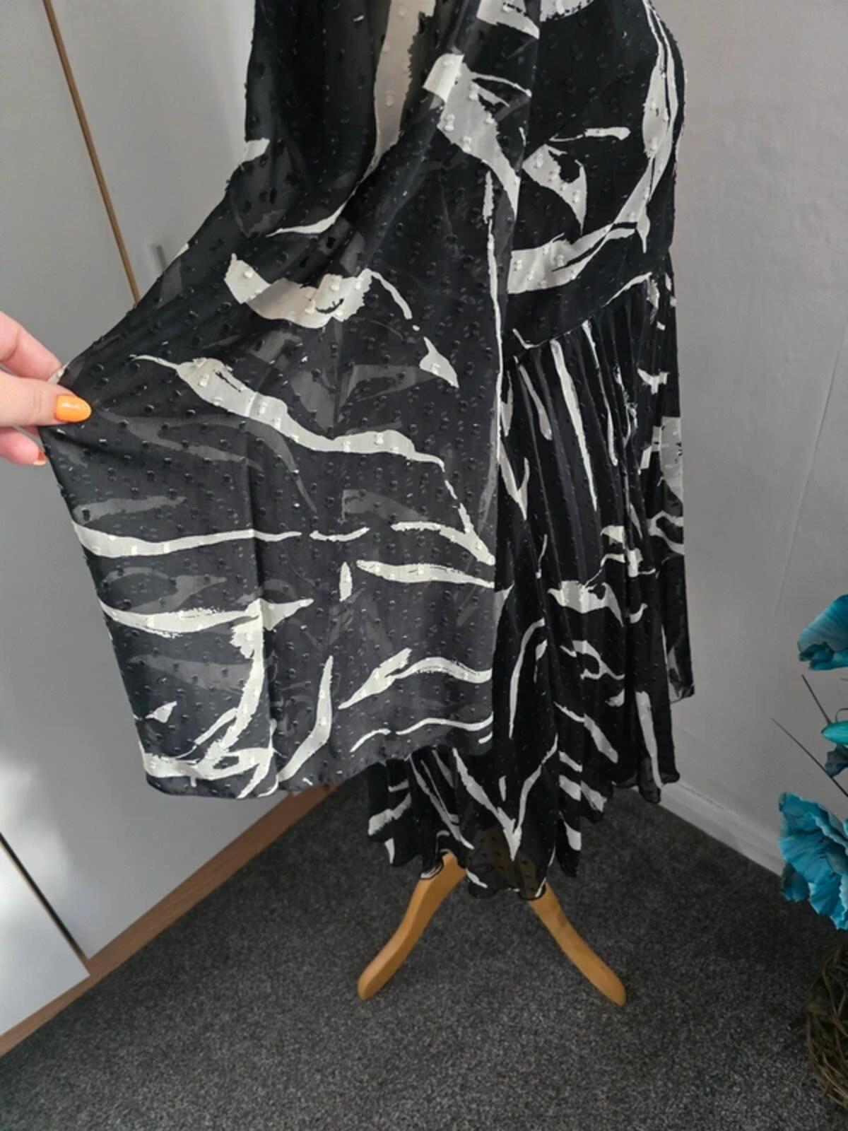 ASOS Monochrome Flare Dress with Sheer Sleeves  Size 12
