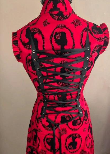 Jawbreaker Red & Black Gothic Cameo Silhouette Midi Dress Punk
