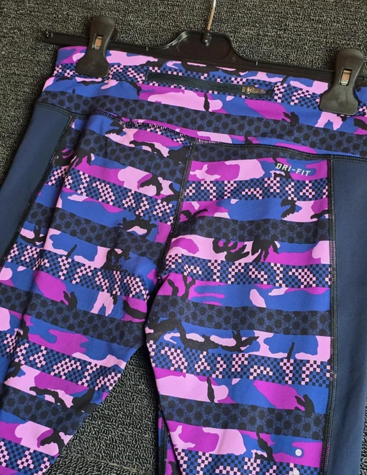 Nike Dri-FIT Leggings Purple Pink Print UK Size 8 Gym Yoga Running