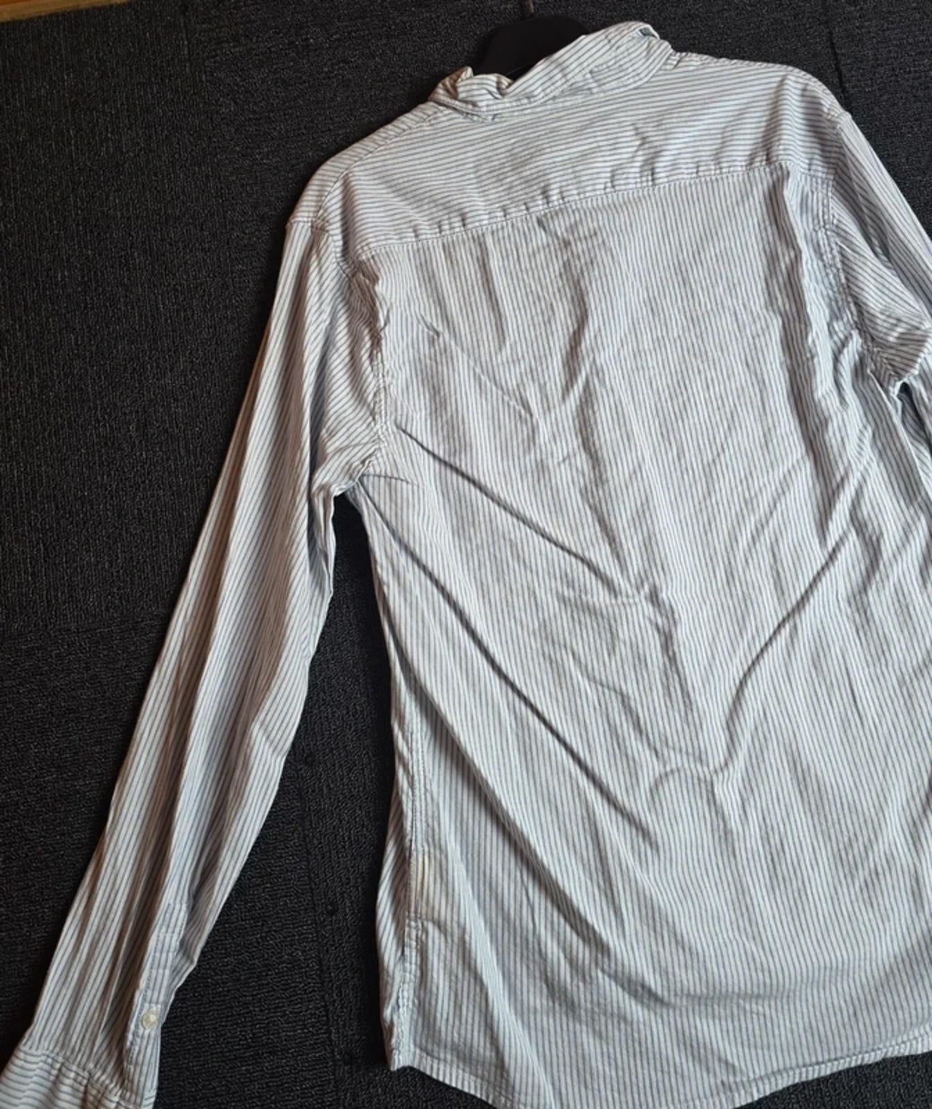 Lee Mens Slim Fit Blue & White Striped Shirt Medium Stretch Cotton Button Up