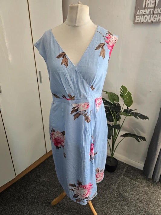 Joules Blue & Pink Floral Sleeveless Dress Size 14