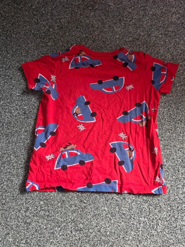 George Boys Red Blue Car & Union Jack Dog Print Short Sleeve T-Shirt Age 2-3 Years