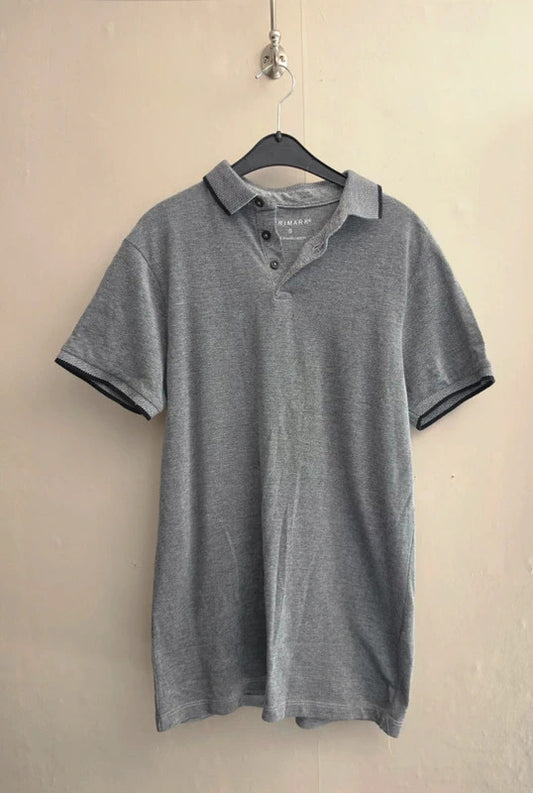 Primark Men's Grey Short Sleeve Cotton Polo Shirt Size Small