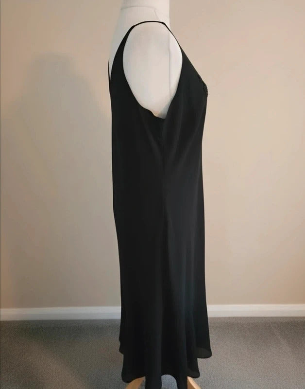 Marks & Spencer Vintage Black Lined Midi Slip Dress with Gem Detail Size 18