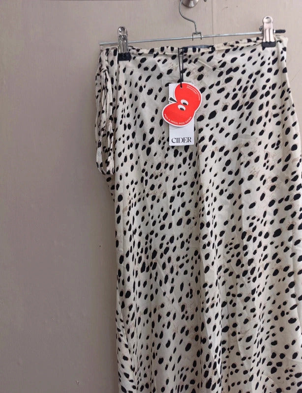 Cider Cream & Black Animal Print Ruched Front Slit Midi Dress  XS Size 6 NWT