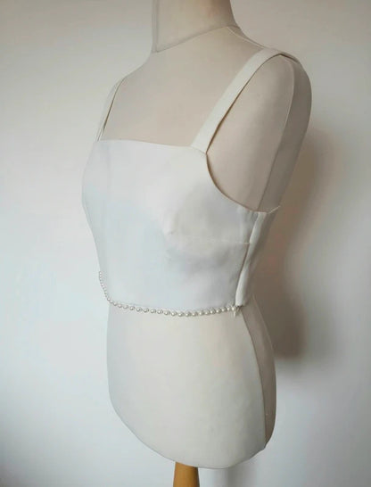 River Island White Cropped Cami Top Beaded Pearl Detail Size 10