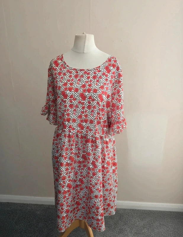 Shein Curve Red, White & Black Strawberry & Polka Dot Smock Dress 1XL Size 16-18