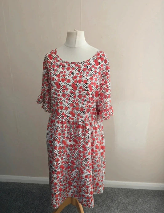Shein Curve Red, White & Black Strawberry & Polka Dot Smock Dress 1XL Size 16-18