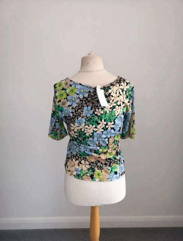 H&M Multicoloured Floral Print Top Half Sleeve M Size 12-14 NWT