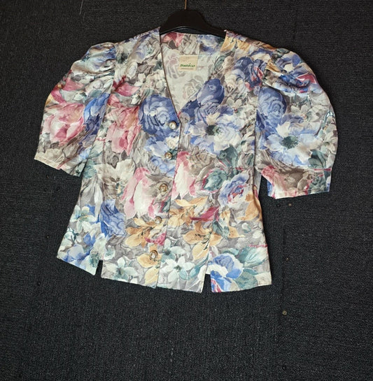 Vintage Meico puffed sleeved floral blouse 1980s Cottagecore