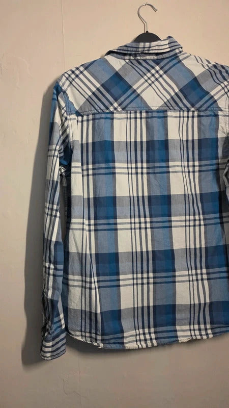 Men's Weird Fish Blue & White Checked Long Sleeve Shirt Size M