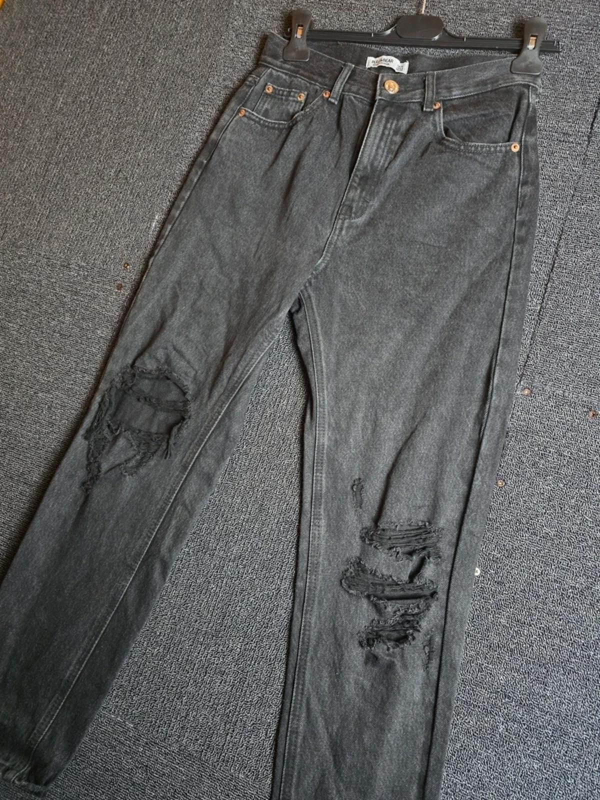 Pull & Bear Black Ripped High Waisted Jeans Size 8 Slim Leg