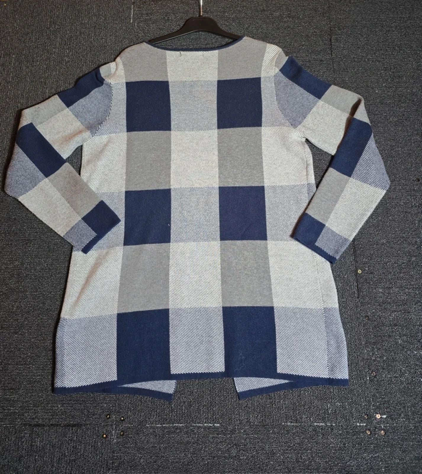 Cerulean Collection Navy Grey Checked Cardigan UK Size 12-14 Knit One Button