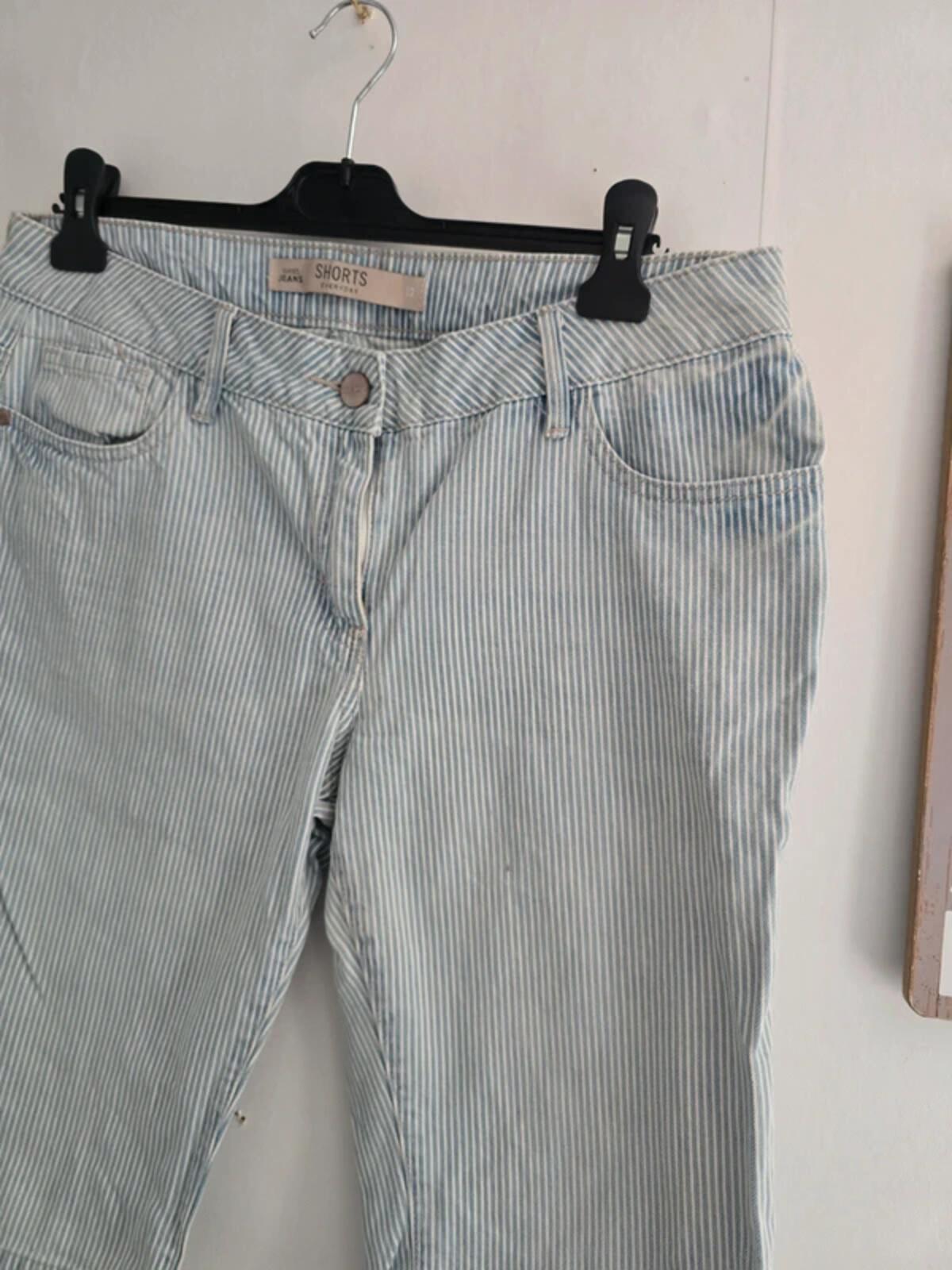 Next Blue & White Striped Denim Knee-Length Shorts Size 12