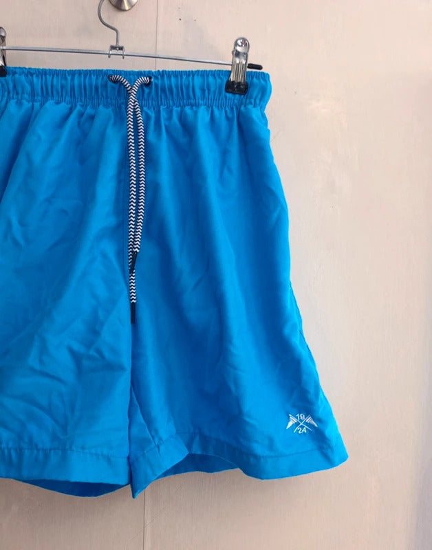 F&F Boys Blue Elasticated Drawstring Swim Shorts / Trunks Size Small (12+ Yrs)