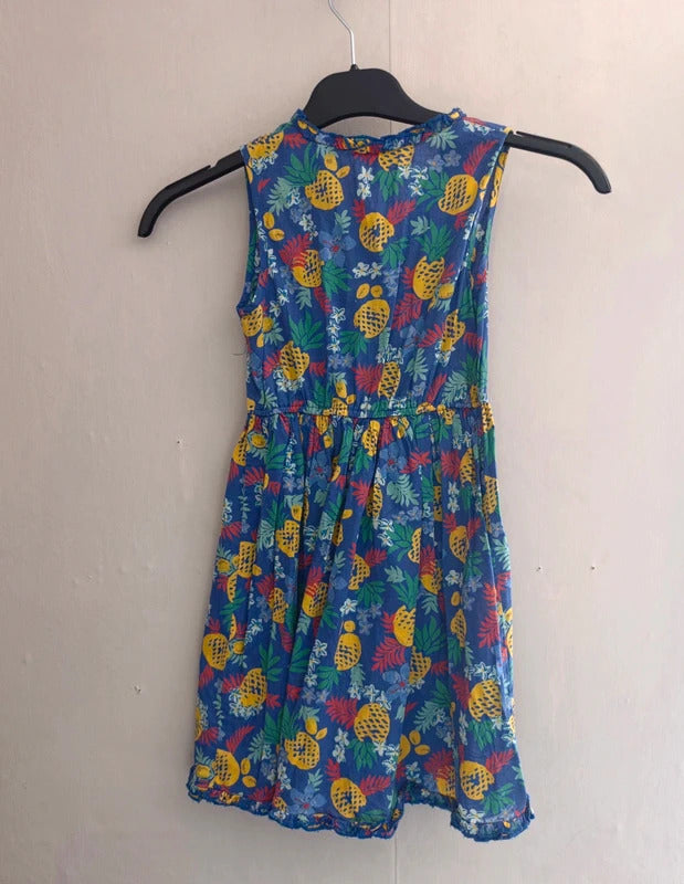 Monsoon Girls Blue Tropical Pineapple Cotton Dress Age 6 Years