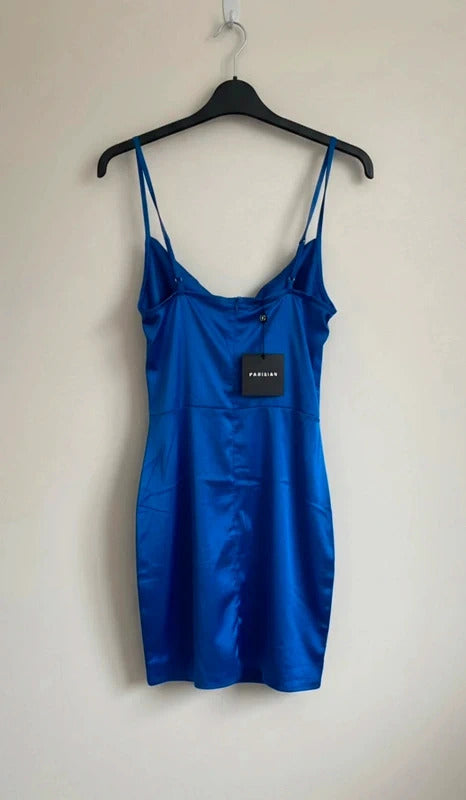 Parisian Royal Blue Silky Adjustable Strap Back Zip Mini Dress Size 10