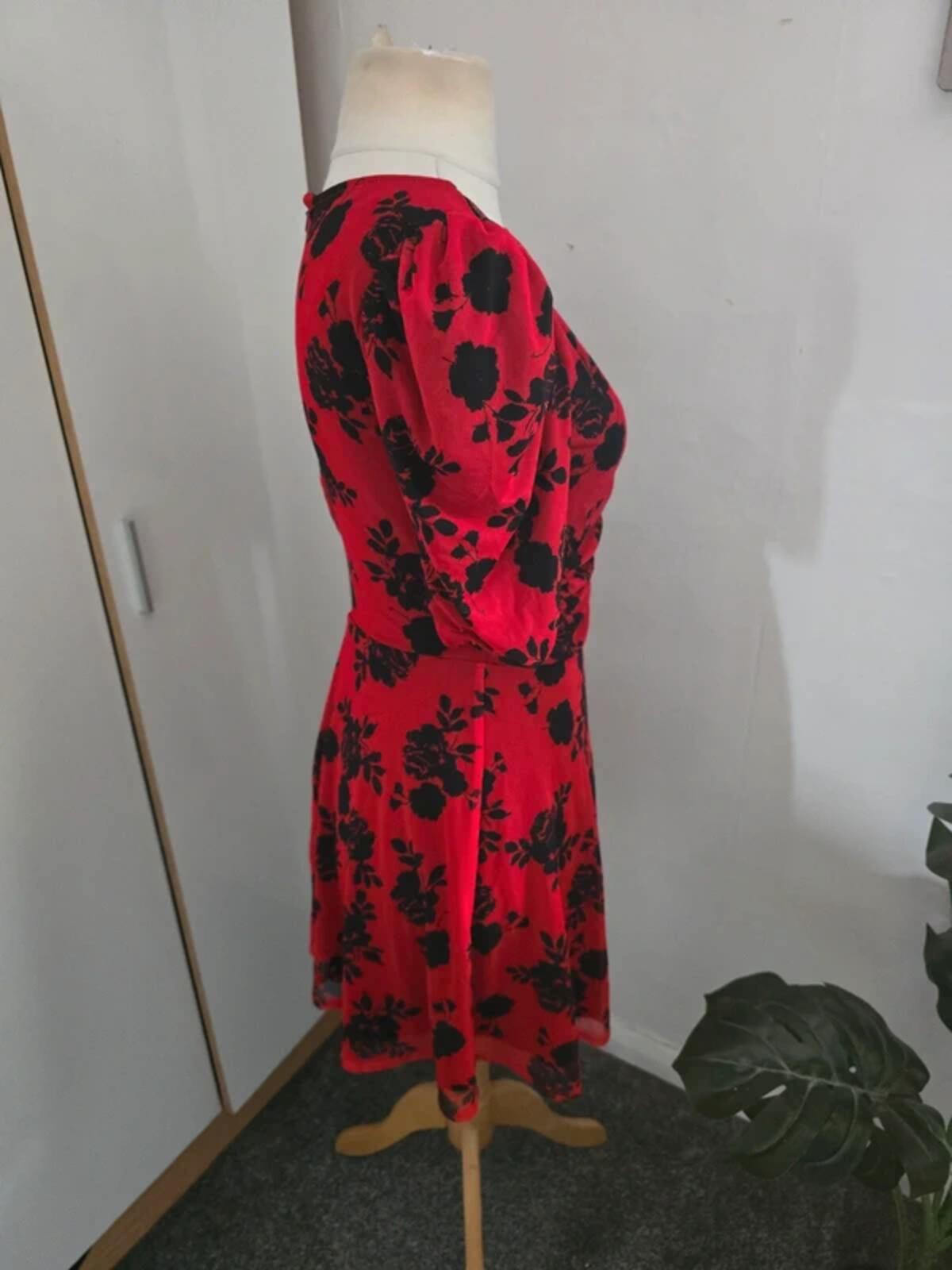 Collusion Red & Black Floral Ruched Mini Dress Size 12