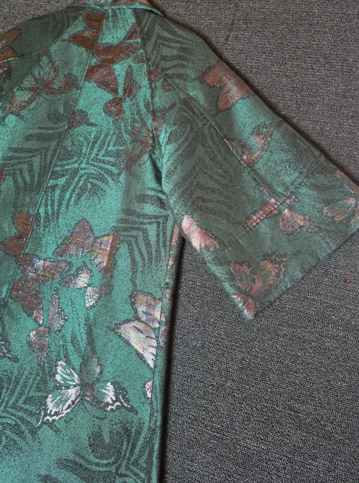 Nick Verreos green metallic multicoloured swing jacket Butterfly design XS 10-12