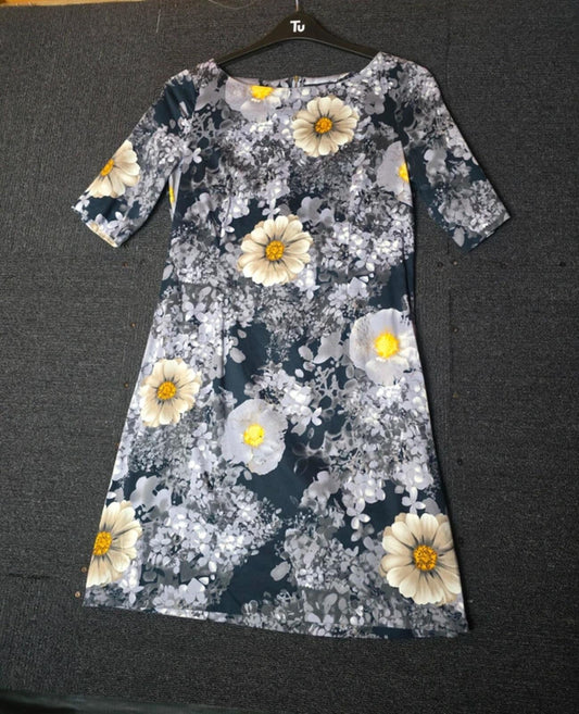 Bcbgmaxazria navy grey & yellow floral  dress M size 10