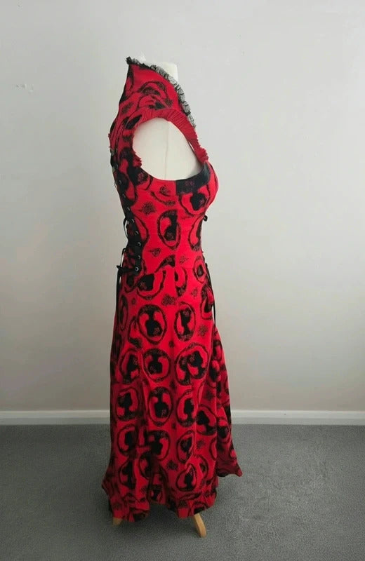 Jawbreaker Red & Black Gothic Cameo Print Corset Midi Dress – S Size  8–10