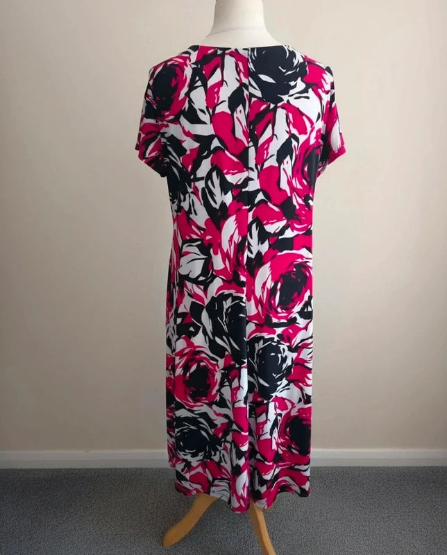 Ronni Nicole Pink, Black & White Bold Floral Gem-Detail Midi Dress Size 20
