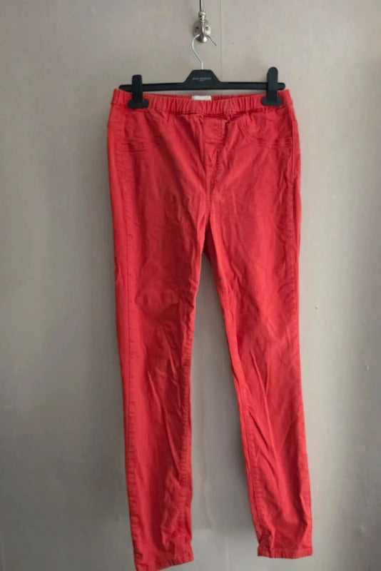 White Stuff Coral Orange Mid Rise Elasticated Skinny Jeggings Size 10 Regular