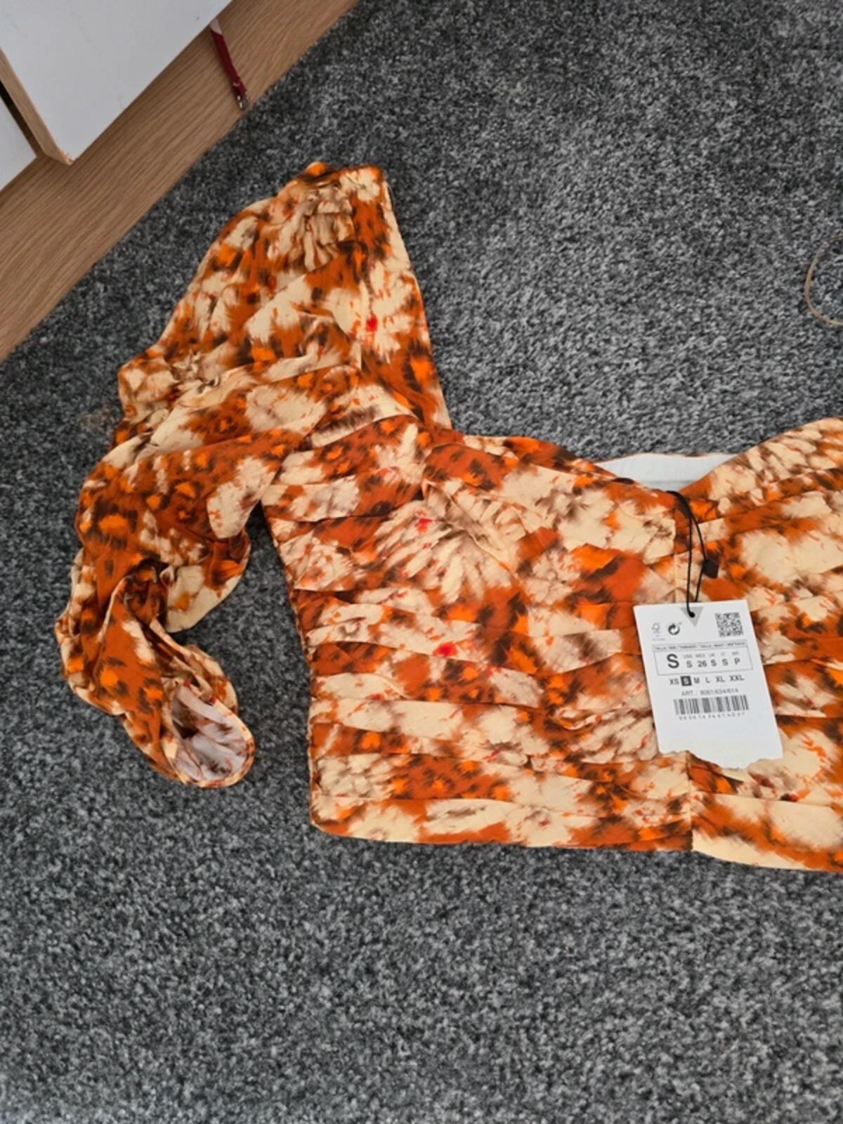 Zara Orange Patterned Ruched Crop Top Size S Fits Size 8-10