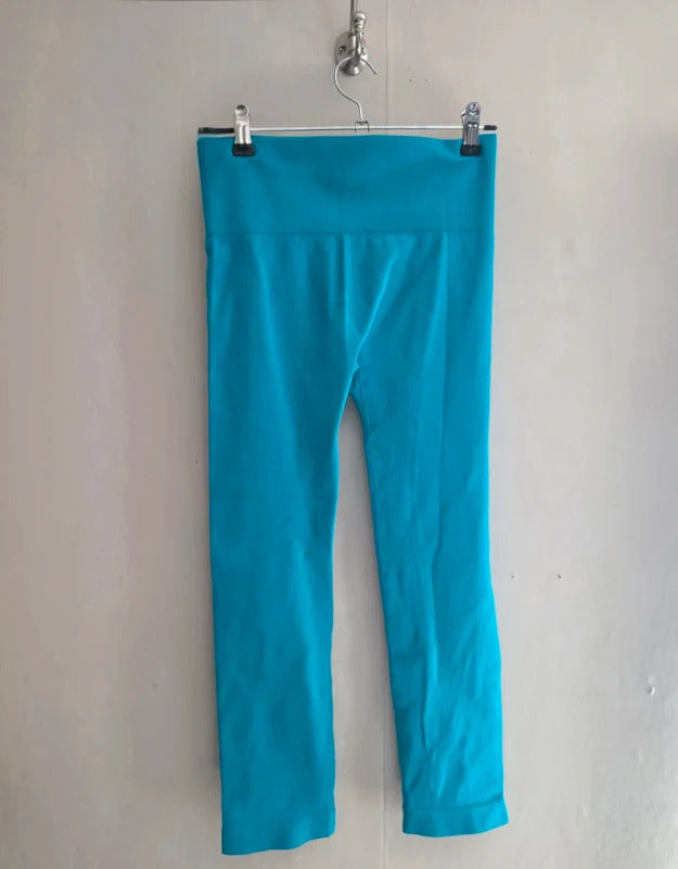 Primark Teal Green High Waisted Cropped Bodycon Leggings Size 10-12
