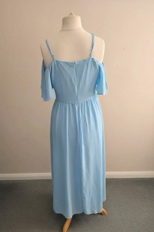 Shein Women's Pale Blue Cold-Shoulder Maxi Formal Dress L (Size 12-14)
