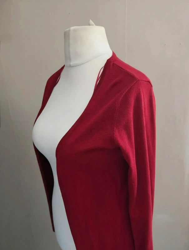 Kaffe Red Open Front Long Sleeved Mid Length Cardigan S Size 10-12