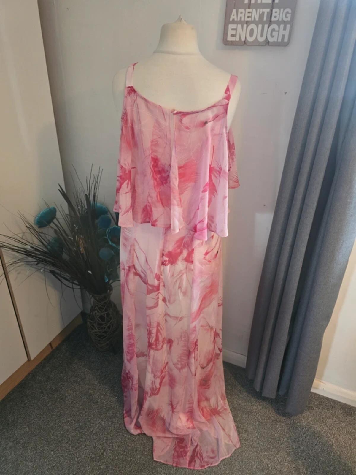 Roman Pink & White Layered Maxi Dress Size 14