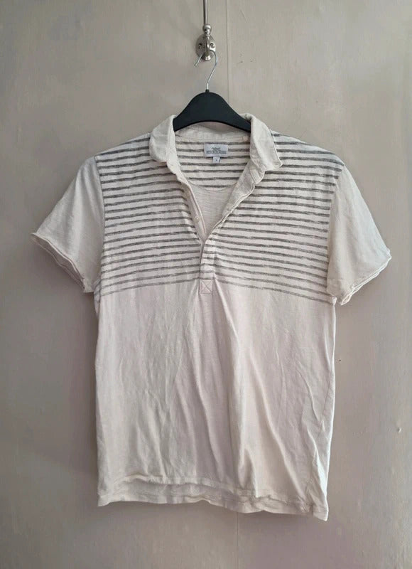 Next Men’s Cream & Grey Striped Short Sleeved Polo Shirt Size Medium