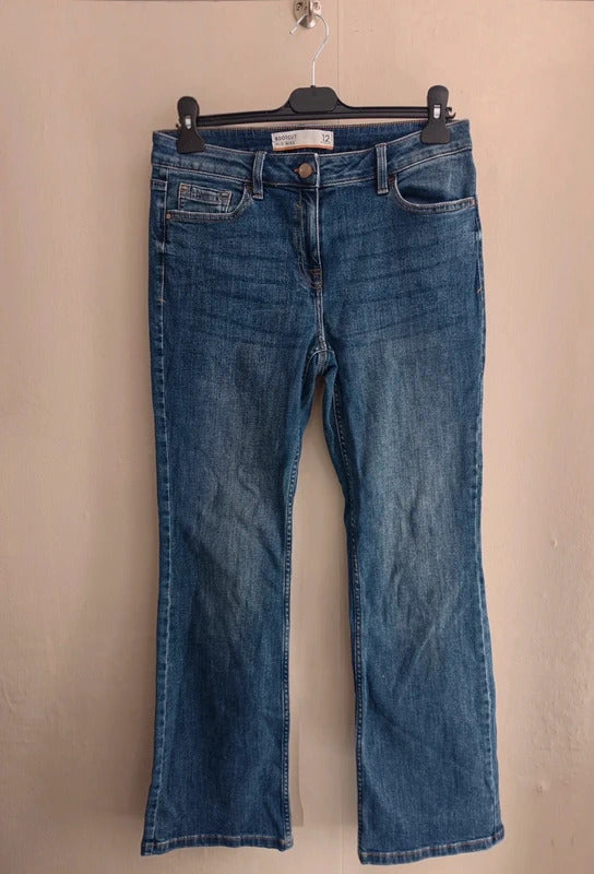 Next Classic Blue Mid Rise Bootcut Cotton Blend Jeans Size 12 Regular