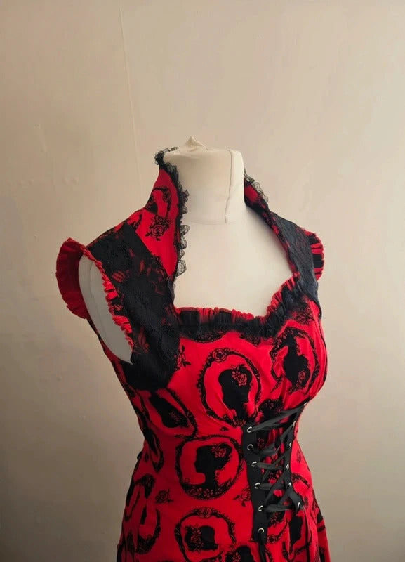 Jawbreaker Red & Black Gothic Cameo Silhouette Midi Dress Punk