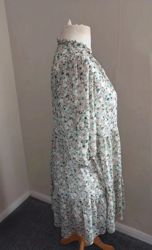 Matalan Multicoloured Floral Frill-Collar Knee-Length Smock Dress Size 10