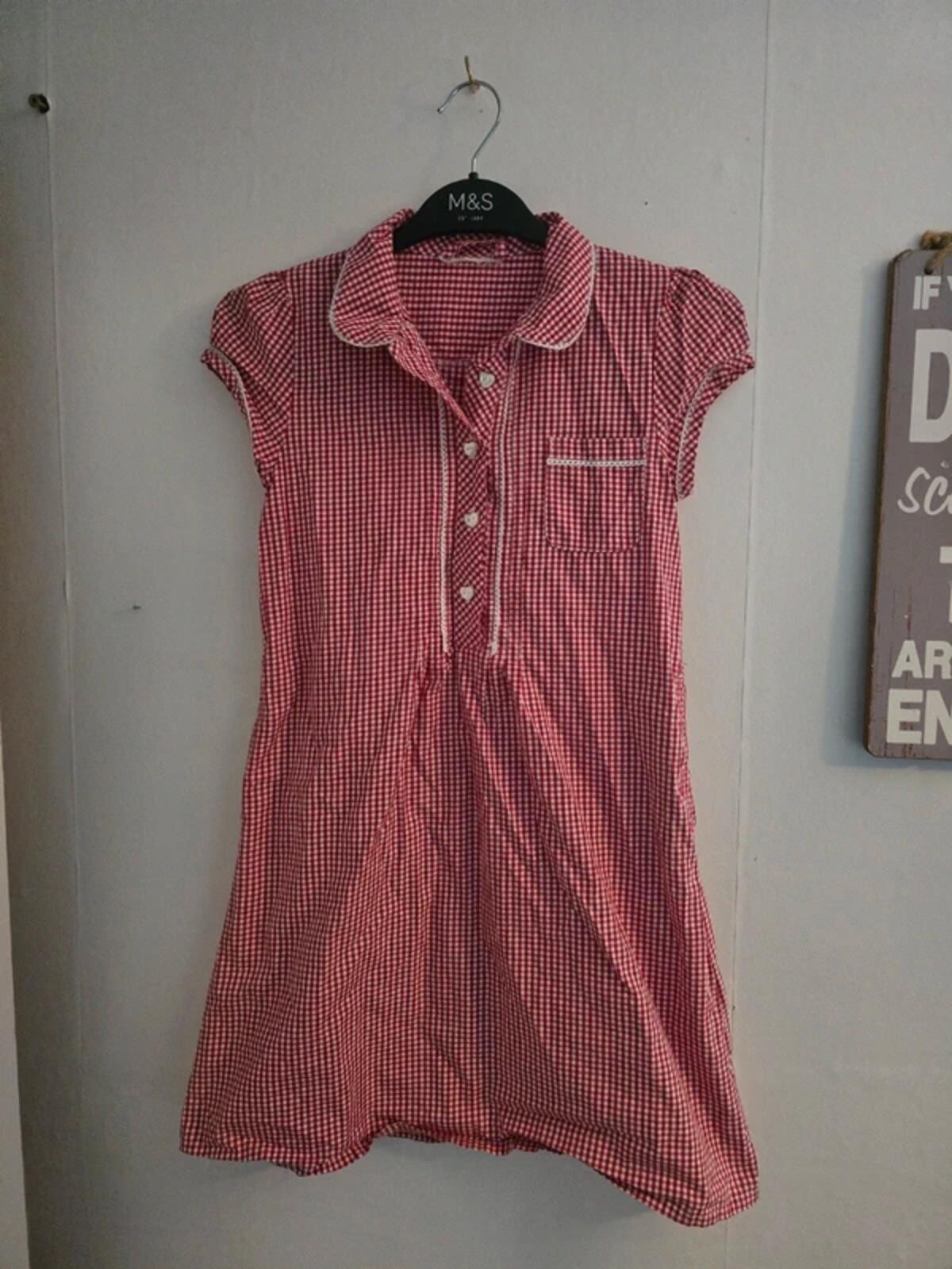 Next Girls Red Gingham Checked Short-Sleeve School Summer Dress Age 9 Years