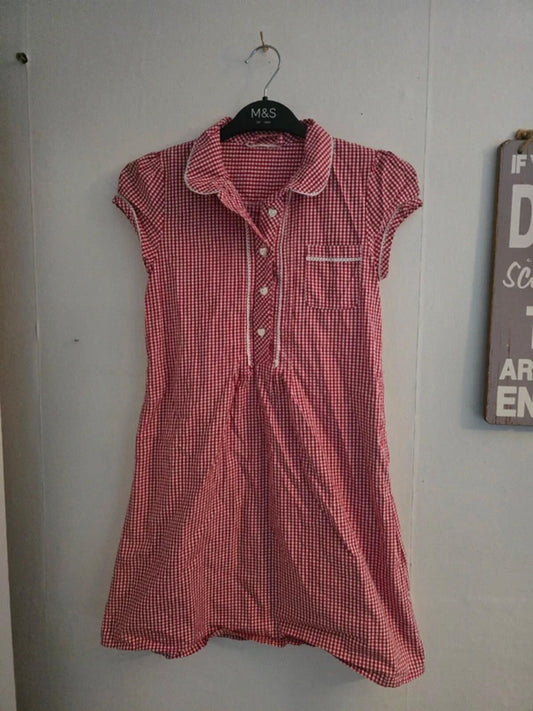 Next Girls Red Gingham Checked Short-Sleeve School Summer Dress Age 9 Years