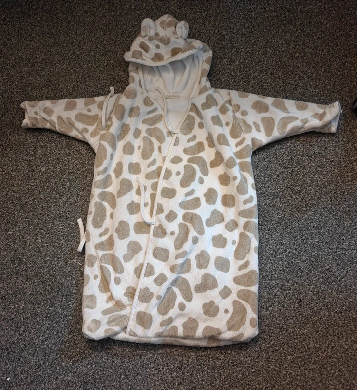 Baby Cream & Beige Giraffe Print Hooded Fleece Bunting Bag 6–9 Months