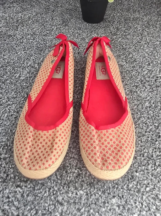 UGG Australia "Indah" Burlap Polka Dot Espadrille Flats pumps Size UK 4.5
