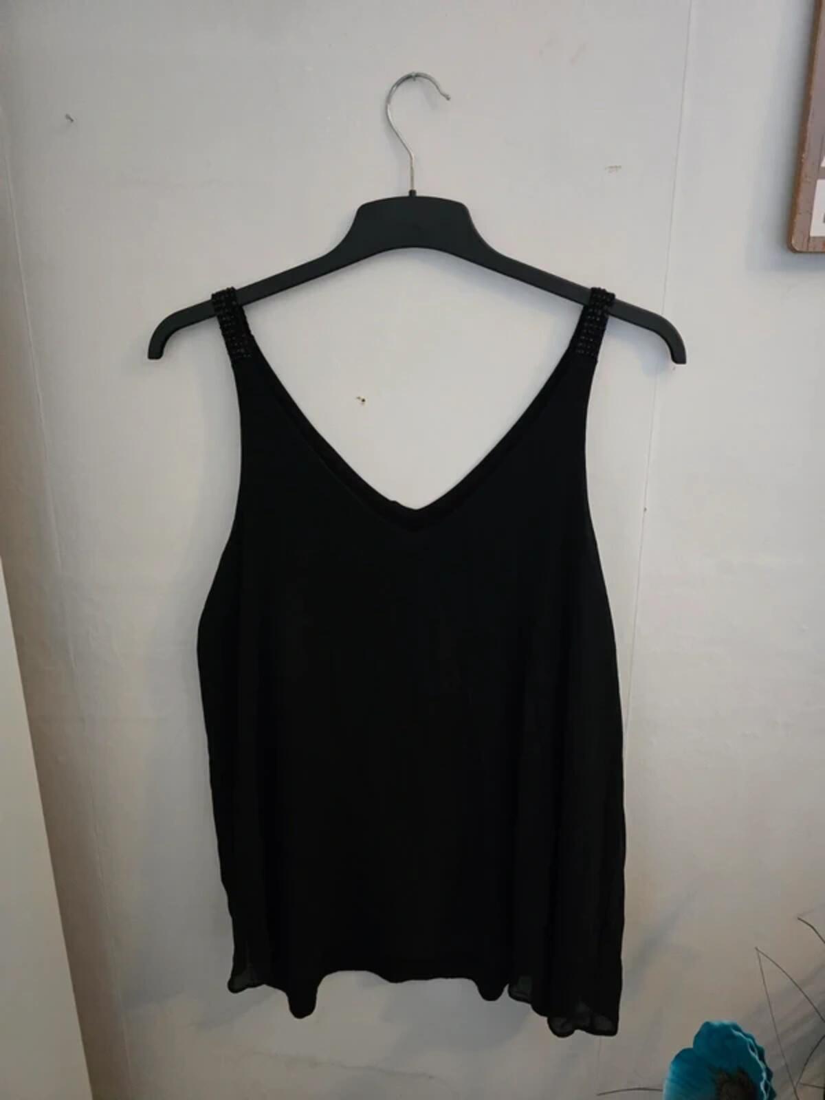 Next Black Layered Diamante Strap V-Neck Vest Top Size 18