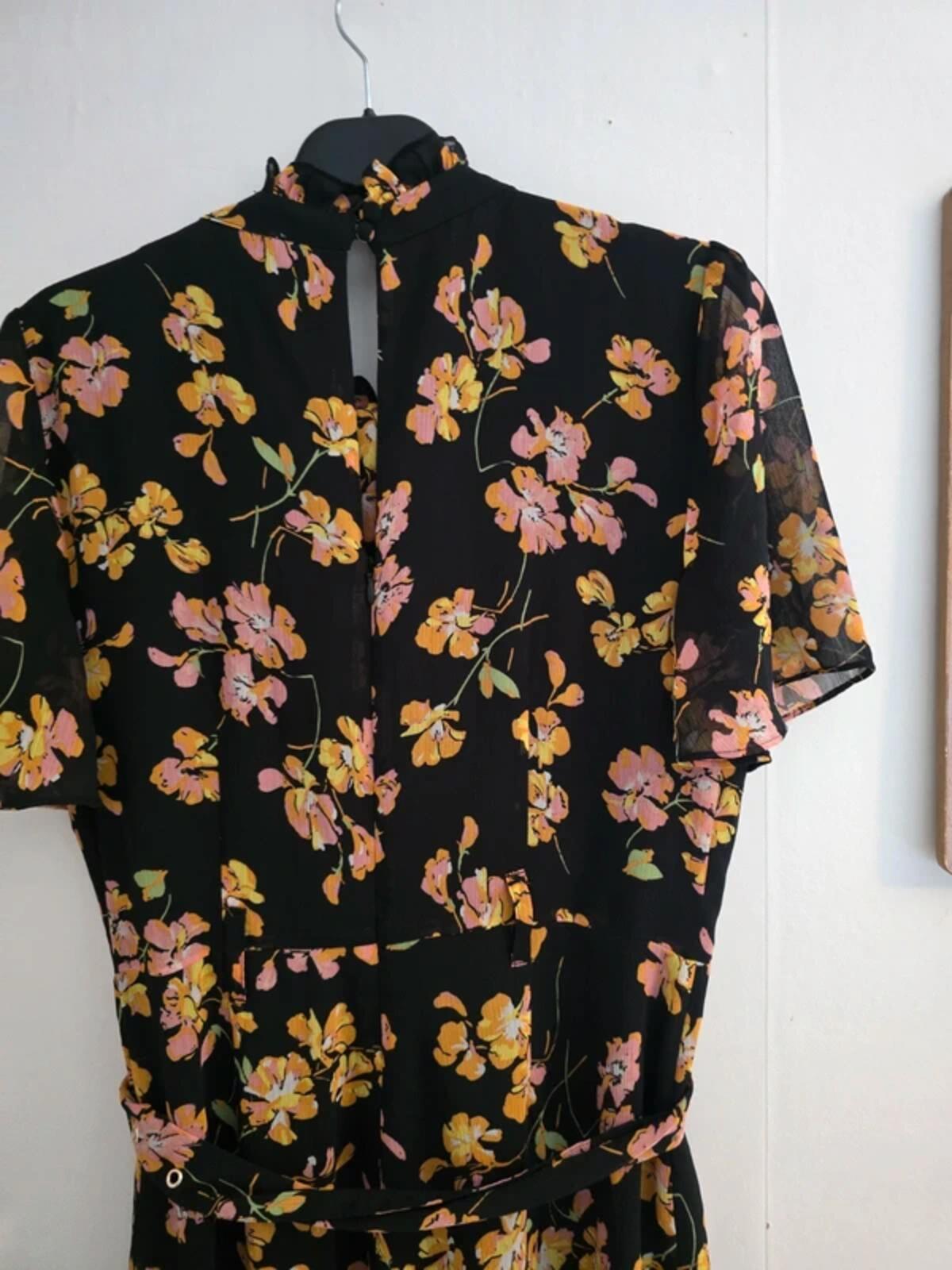Warehouse Black Floral High-Neck Wide-Leg Jumpsuit Size 12