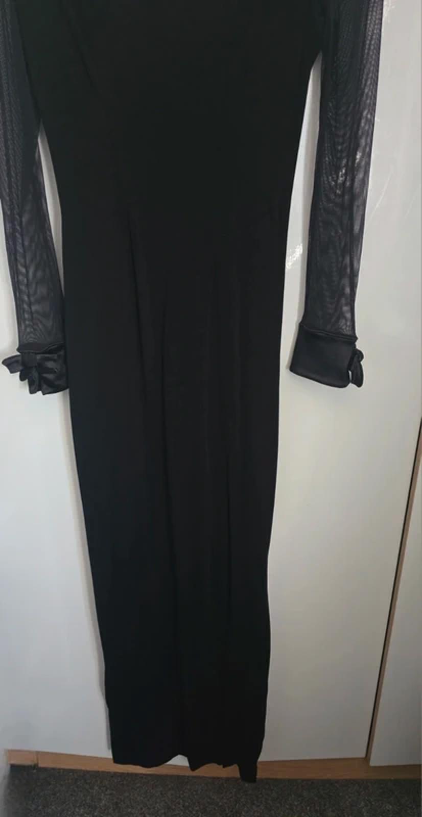 Tadaski Vintage 80s Black Off-Shoulder Maxi Dress – Sheer Sleeves Designer