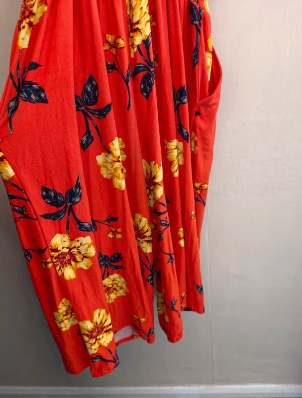 Bobbie Brooks Orange Floral Cropped Jumpsuit Med Size 12-14