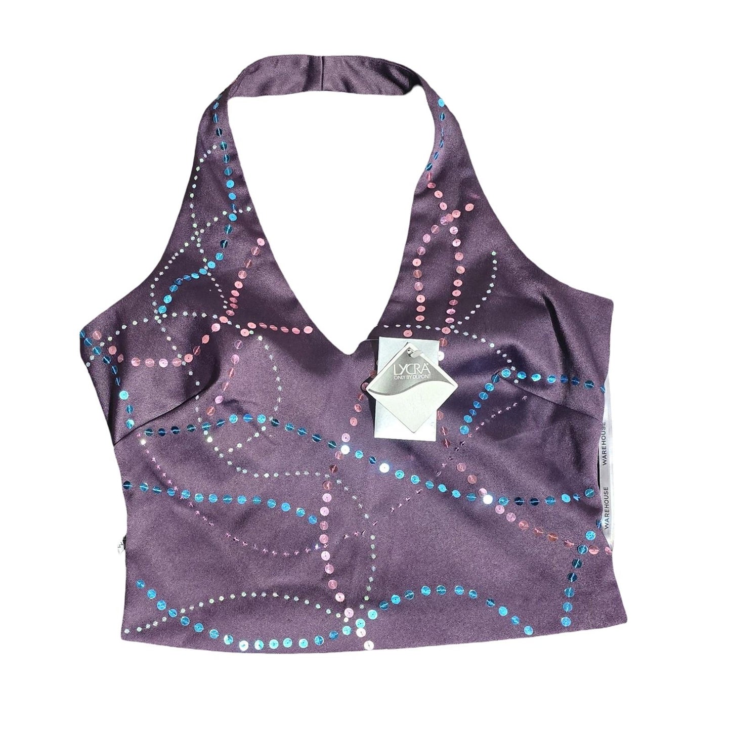 Y2K Warehouse Purple Sequin Co-Ord Set Halterneck Top A-Line Skirt  NWT  Size 12