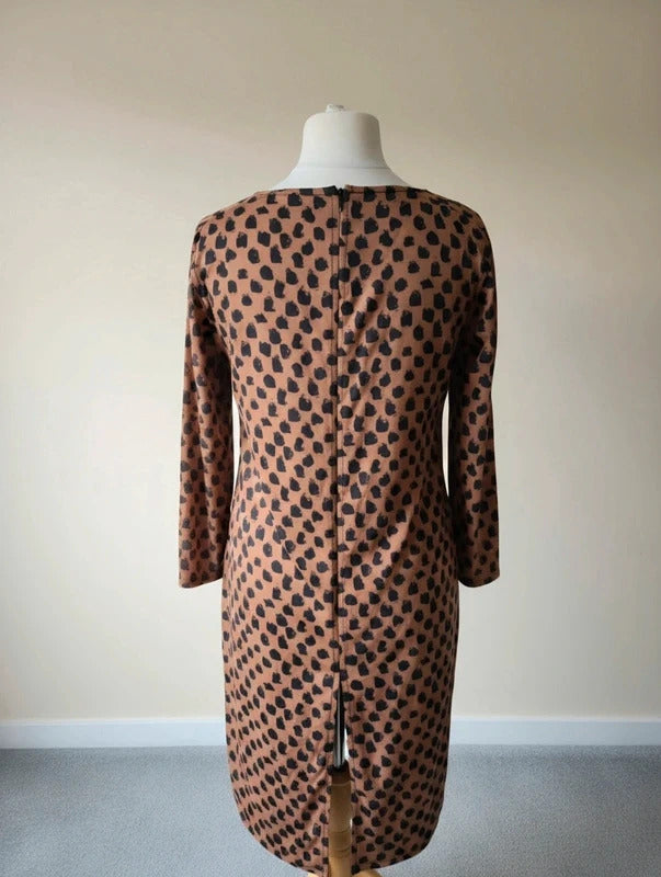 Jaeger Brown & Black Polka Dot Dress – Size 10