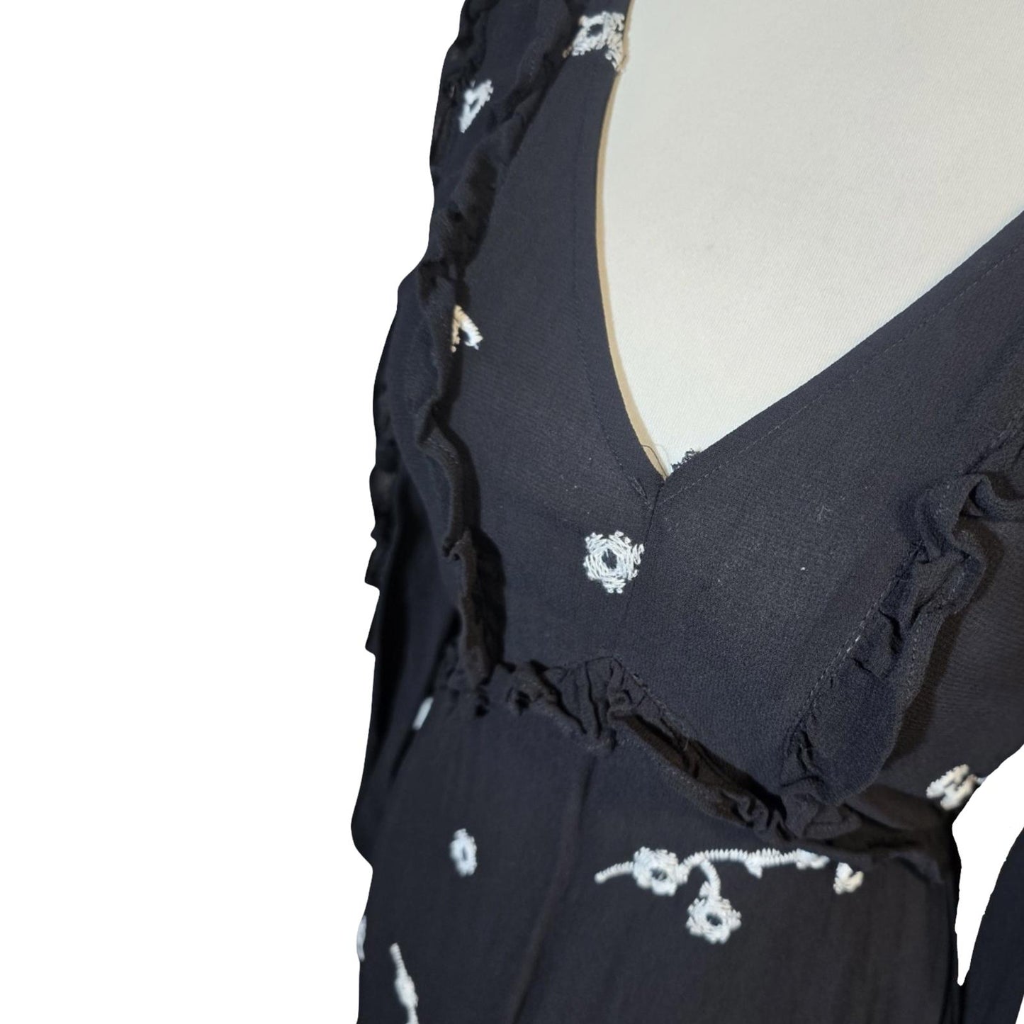 River Island Black & White Floral Frill Midi Dress – Size 8